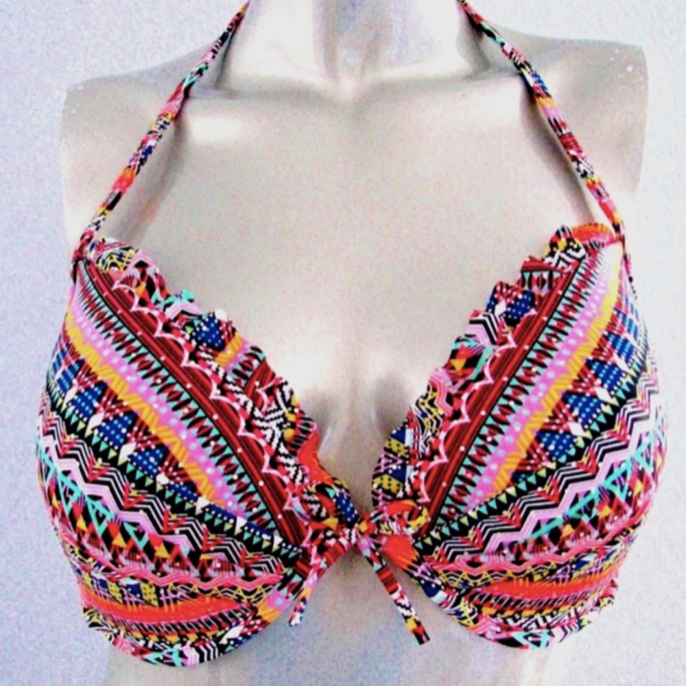 Victorias Secret Nwt The Fabulous Geo Zig Zag Foil Ruffled Push Up Bikini Top